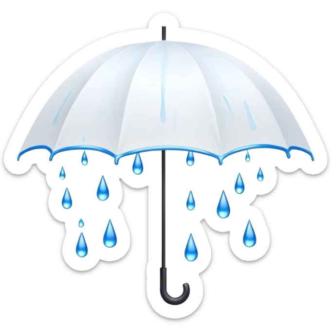 Cinematic realistic emojis in the form of a white umbrella dripping with blue raindrops sticker