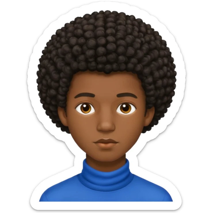 Une homme de 17 ans il a la peau noir foncé , des lèvres pulpeuses  . Il a un taper bouclé afro mais que au dessus car les cheveux ont un taper et des contours  sticker