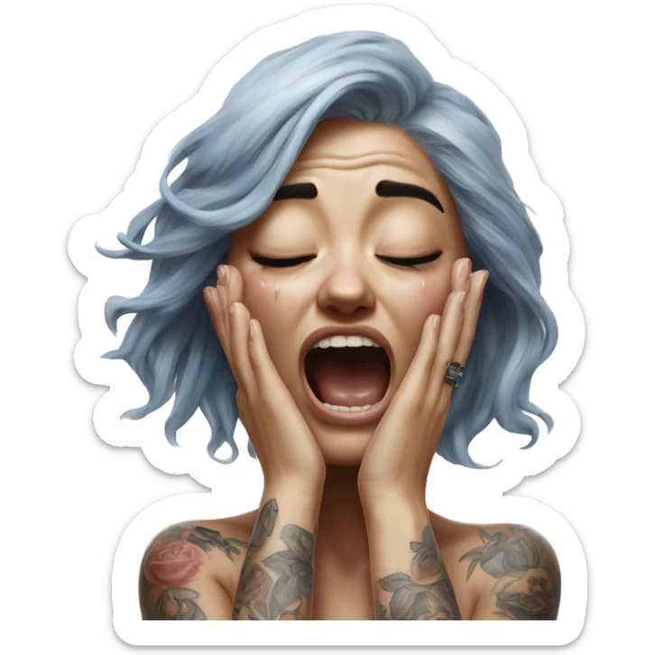 Hyper Realistic Beautiful tattooed woman crying and reaching her arms out sticker
