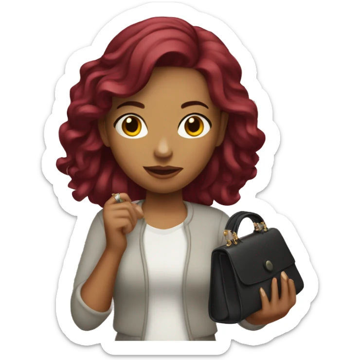girl with burgundy hair holding purse in her hand sticker