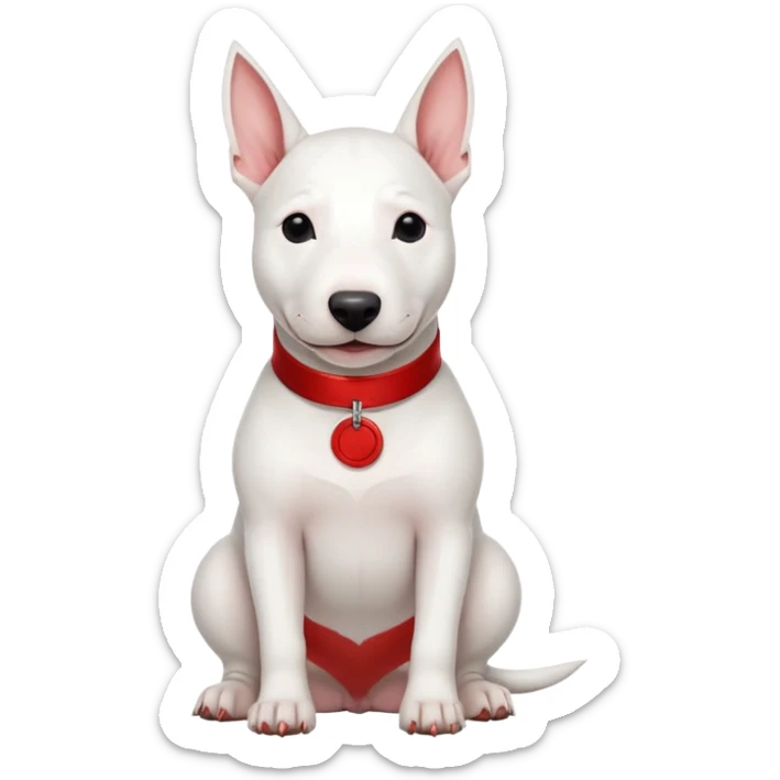 Target store mascot, white bull terrier dog with red bullseye around one eye, sitting and smiling, simple, iconic sticker