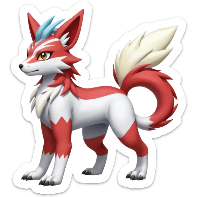 WereGarurumon-Linoone-Meloetta-Renamon-Zangoose-fusion-hybrid-creature (full body) sticker