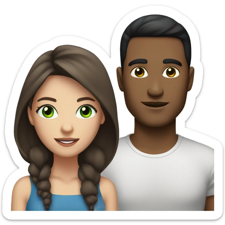 pair of a woman with brown hair, blue eyes, cute cheeks with her man with black hair, green eyes and thick eyelashes sticker