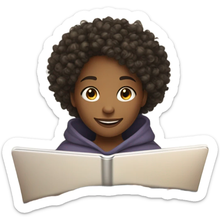 Cute 11 year old light skinned black girl with curly hair playing on iPad under a blanket sticker