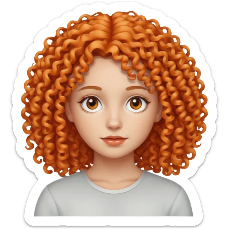 ahora hazme una mujer blanca joven con el pelo rizado y con color naranja claro  sticker