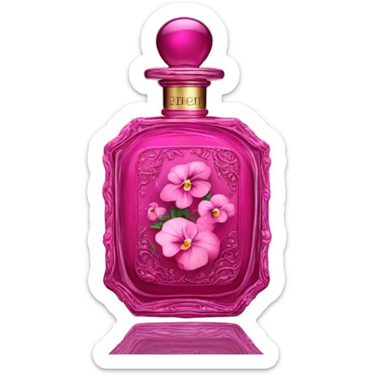 Dark pink vintage French style perfume bottle with pink pansies  sticker