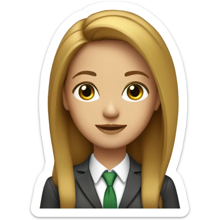 executive woman, long straight golden brown hair, green eyes, business suit sticker