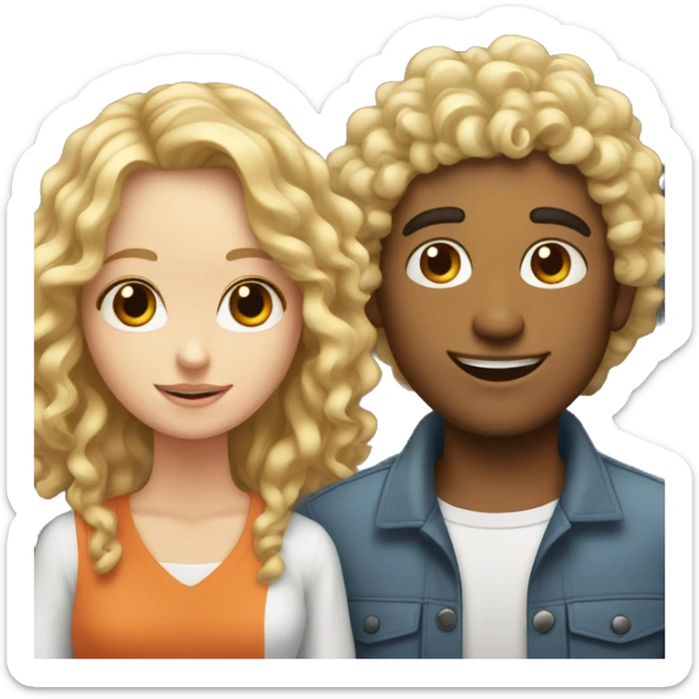 Guy with curly hair with white girl with straight hair  sticker