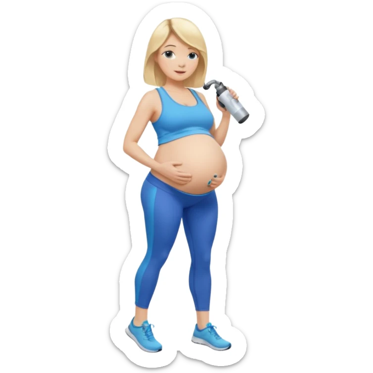 Woman blonde hair tank top blue leggings pregnant belly holding a pump bigger hips sticker