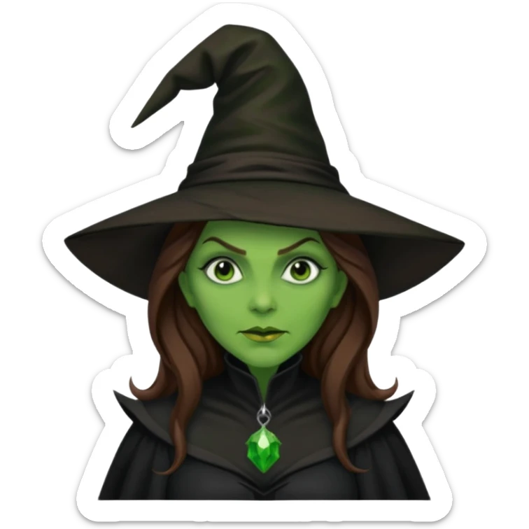 Wicked Witch of the West from The Wizard of Oz with green skin, long brown hair, black outfit sticker
