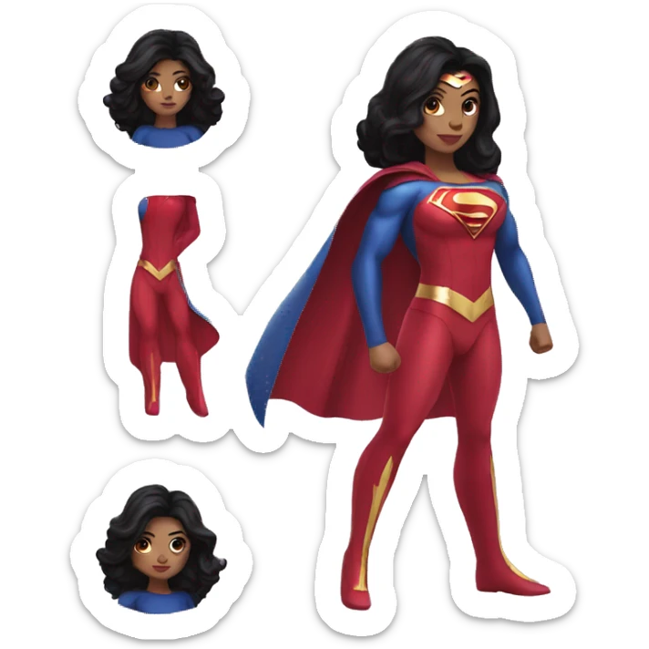 girl in a superwoman costume with long black hair  sticker