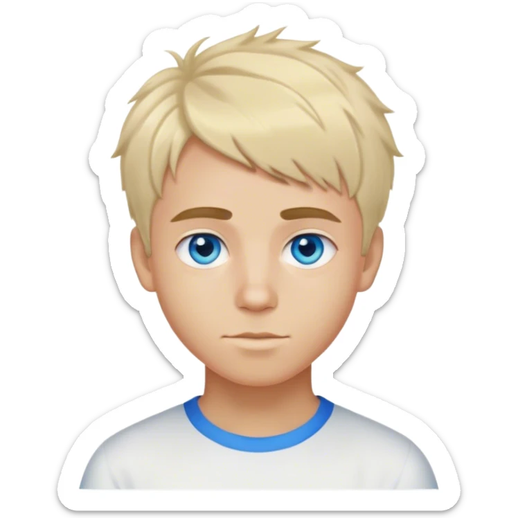 A thin Brazilian boy with light hair and bright blue eyes, a short tousled haircut, light eyebrows, and fair skin sticker