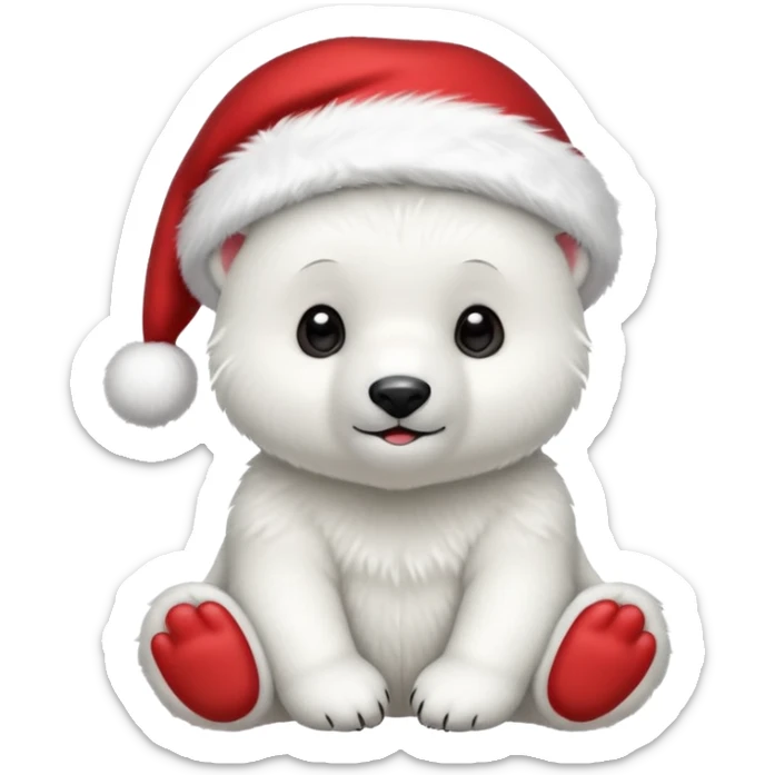 baby polar bear wearing red hat of santa claus sticker