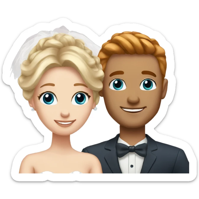 Bride blonde hair brown eyes and husband red hair blue eyes sticker
