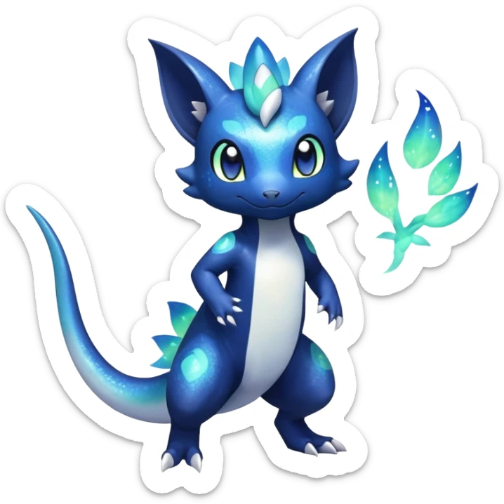 Colorful Iridescent Exotic Nebulae Salandit-Meowstic-Amaura-Fakémon-hybrid-creature (full body)  sticker