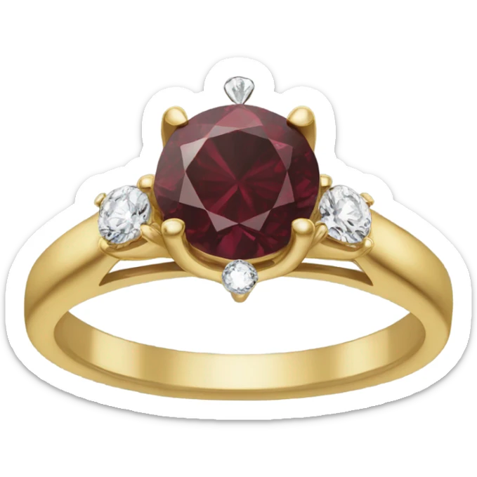 Gold engagement ring with burgundy diamond sticker