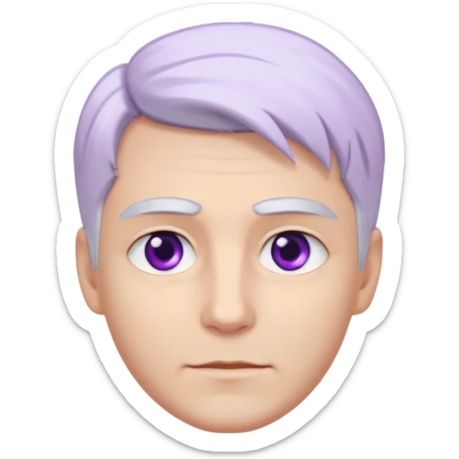 Beyaz uzun ve düz saçları olan,mor göz rengi olan, bembeyaz tenli bir erkek,genç,gözleri hafif çekik ve saçları da teni de bembeyaz olacak,genç olacak,kırışıklığı olmayacak,gözleri çekik ve mor renk olacak,alnında kırışıklık olmayacak,saçı daha beyaz olsun,genç olacak sticker
