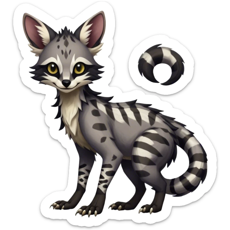 Feral Rare Fantasy dark tropical Vernid-Sergal-Genet-Trico-species by LiLaiRa, random markings, tufted ears, full body sticker