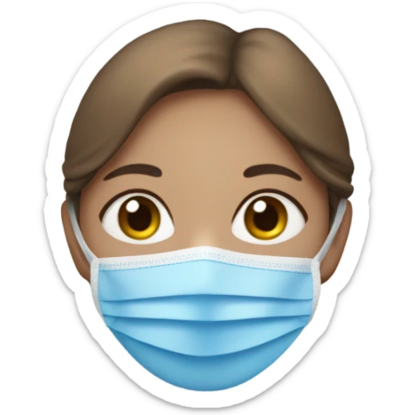 mousy brown hair girl blue eyes with a blie face mask of sticker