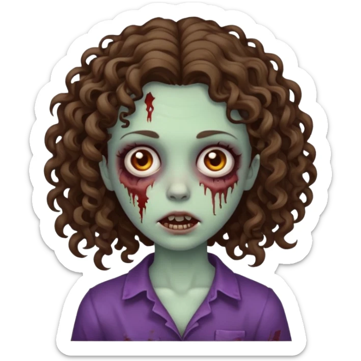 a zombie girl, the hair is curly and bruenette sticker