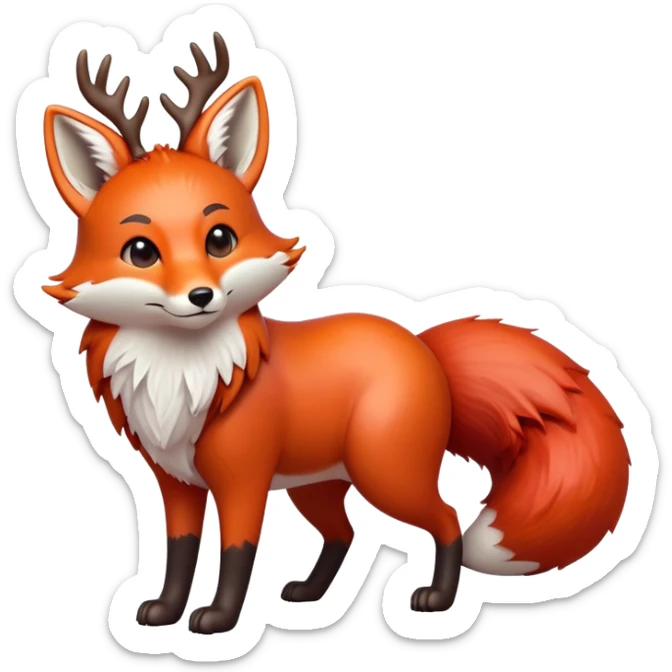cinematic-[fox]-realistic-full-body-standing on all fours-emoji,-tail-tucked-close,-head-tilted-dramatically,-fox-[red]-fur,-simplified-yet-realistic-focused-features,-highly-detailed,-glowing-with-an-almost-sarcastic-glow big antlers sticker