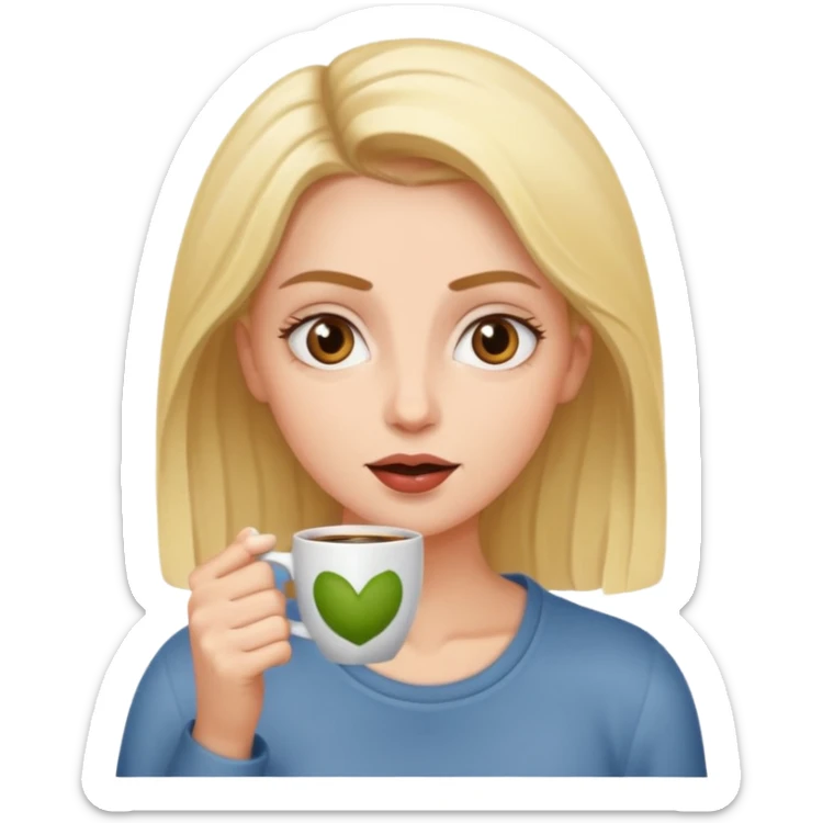 Woman drinking coffee and The edges of the eyes are wide open in the morning  sticker