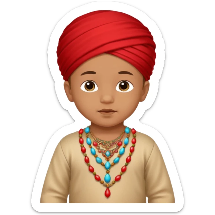  baby boy dressed in colorful ghalibiya with delicate decorations with a red Moracain tarbush  sticker
