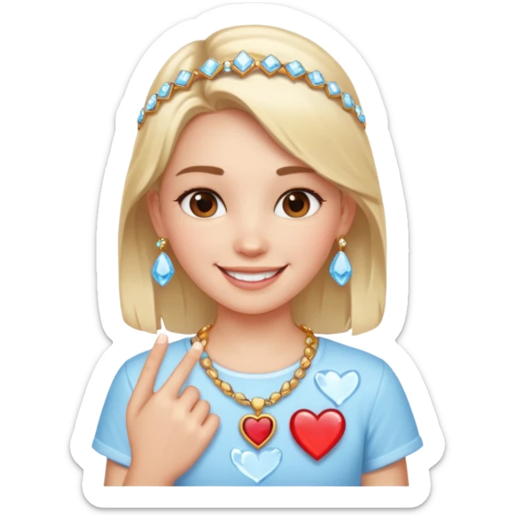 smiling girl with jewelry wearing shirt that says I heart Ice sticker