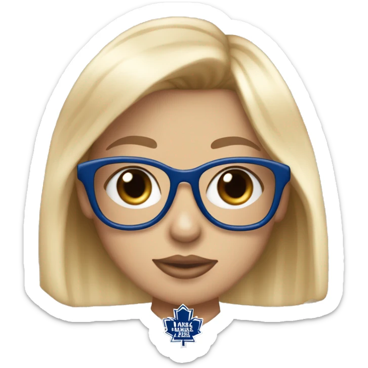 Diamond-heart with the Toronto Maple Leafs logo in the center of the heart. Mae it a girl. With blonde har and bangs and glasses. sticker