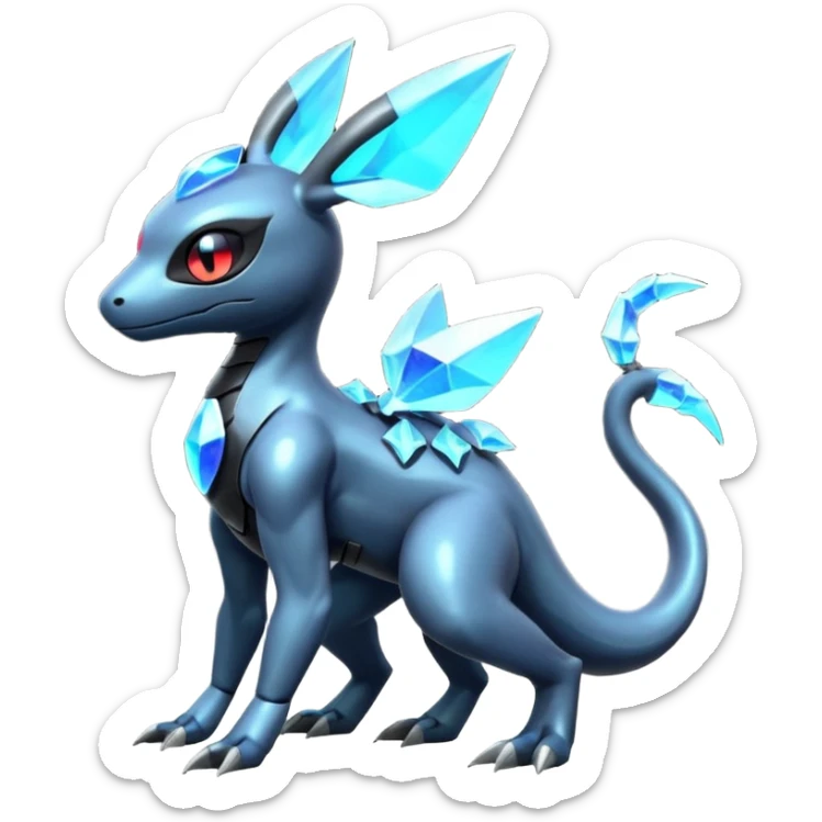 Shiny Futuristic Dusknoir-Salandit-Glaceon-Fakémon-hybrid-creature (full body)  sticker