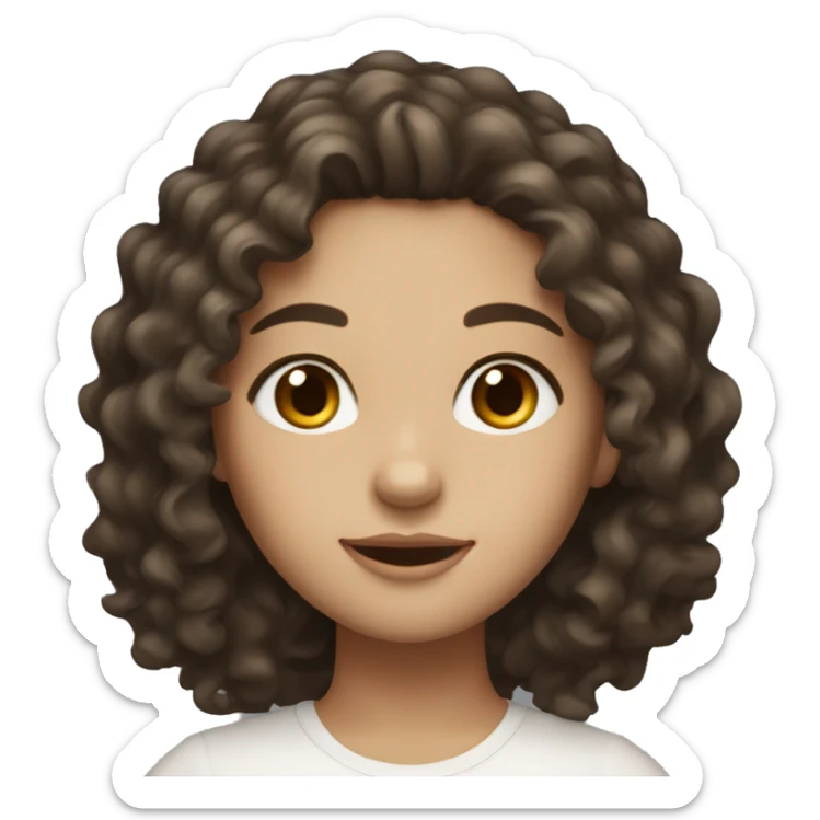 A girl with long dark brown curly hair with white skin tone and brown eyes sticker
