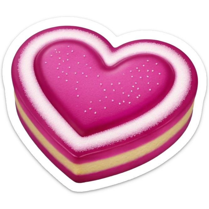 Realistic shortbread cookie in the shape of a heart with Fuchsia color jelly middle filling and sprinkled powder sugar on top. sticker