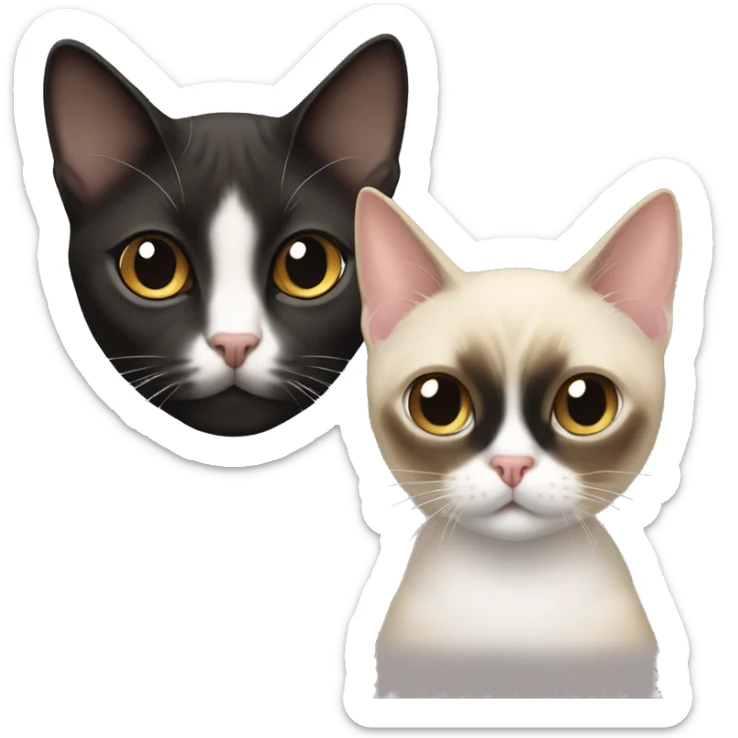 short hair female siamese cat staring at a male short hair tuxedo cat sticker