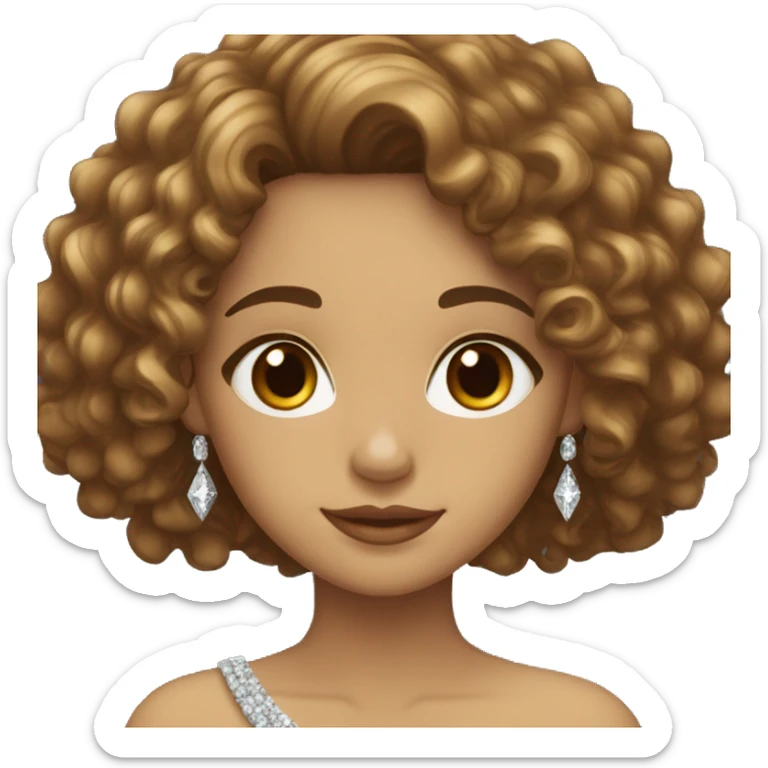 Hispanic/curly long hair, brown light color/ with dark brown eyes / with a diamond dress sticker