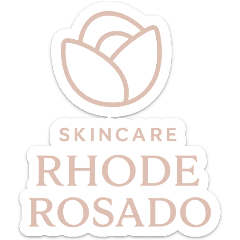 logo for SKINCARE ROSADO RHODE, gentle, pastel pink palette, abstract rose or petal motif, clean, upscale, beauty brand sticker