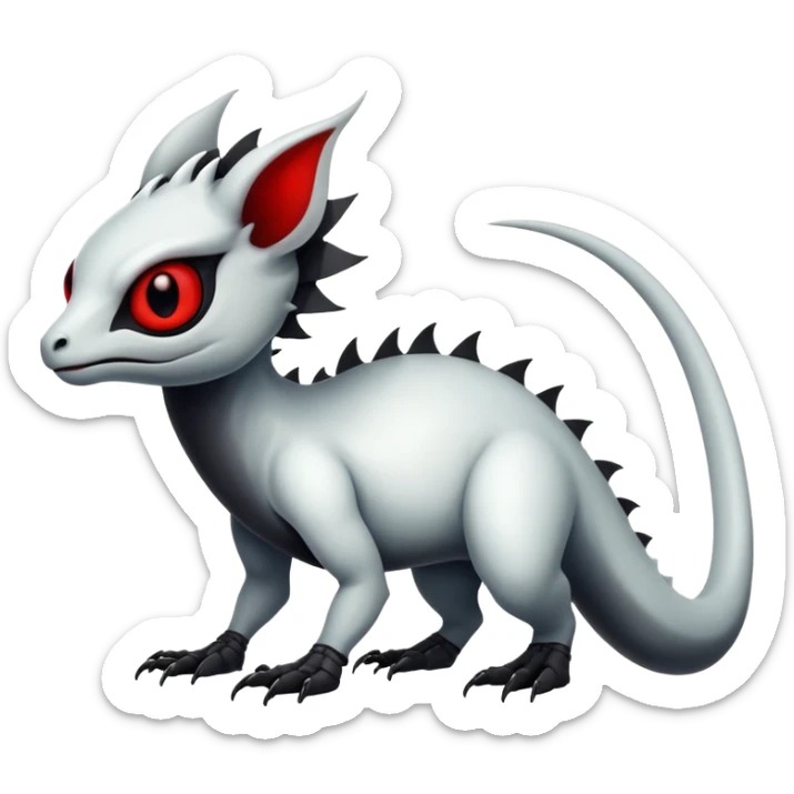 a translucent white with black belly and red eyes exotic edgy vernid-fionbri-creature full body sticker
