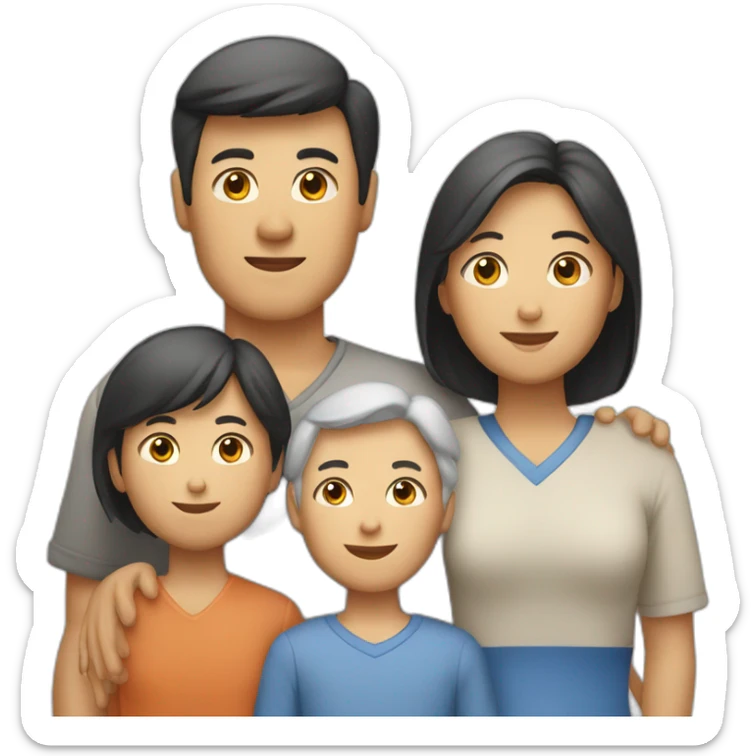 family of 5 asian father, white mother, 2 boys and 1 girl. sticker