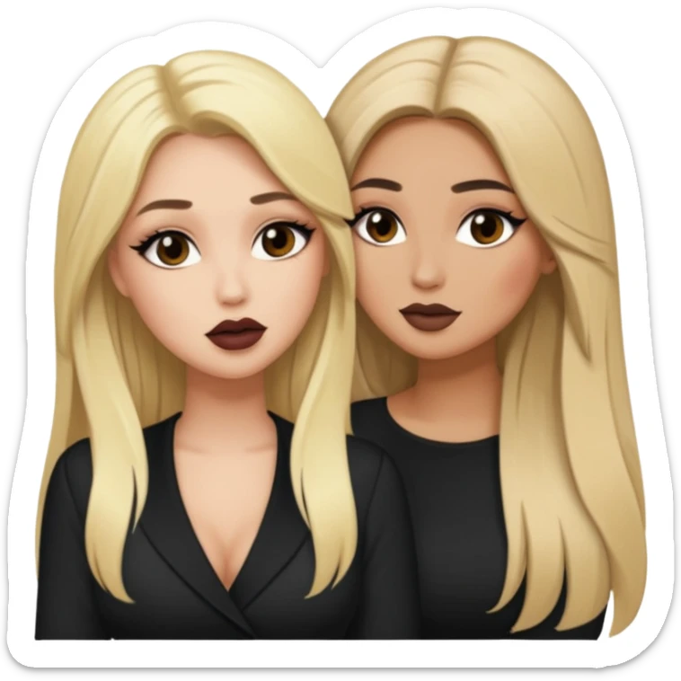 Boujy baddie best friends gossiping, one blonde, one brunette, long hair, trendy heavy makeup sticker