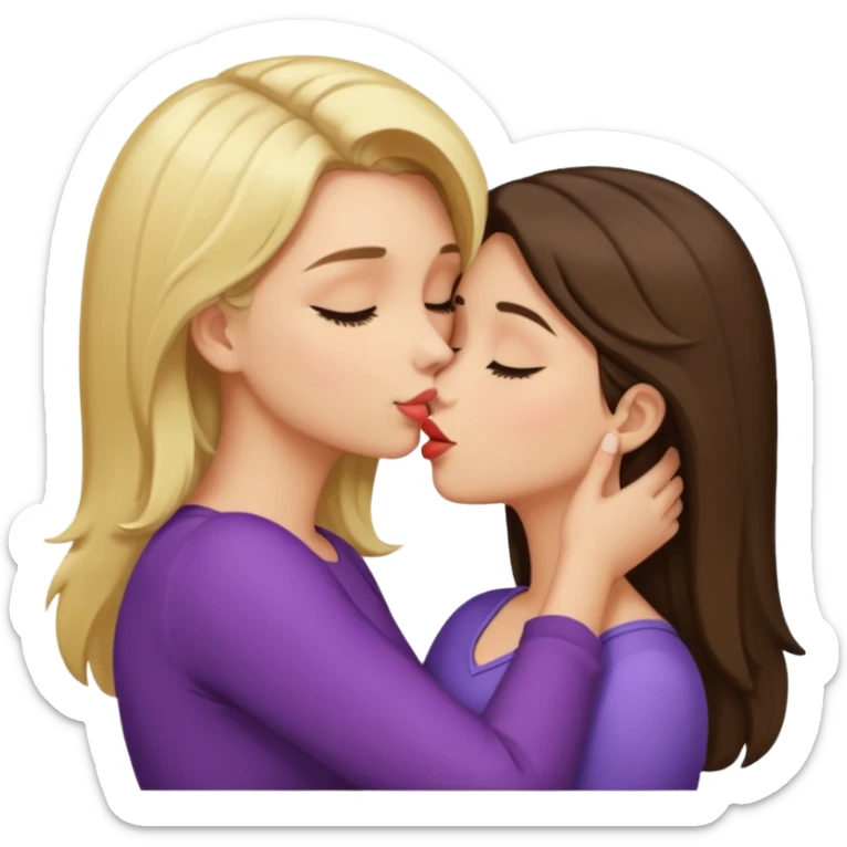 blond girl kissing brunette girls neck sticker