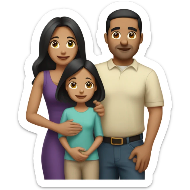 Puerto rican beard short black hair  husband with blond long hair wife and brown long hair daughter Family Hugh  sticker