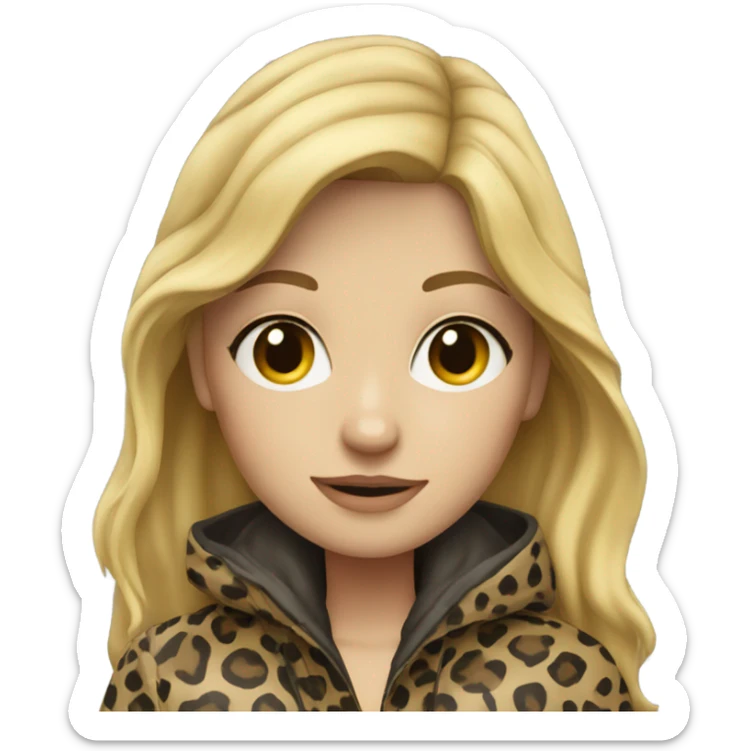 Blonde hair girl stands in the rain at full height wearing a leopard color raincoat sticker