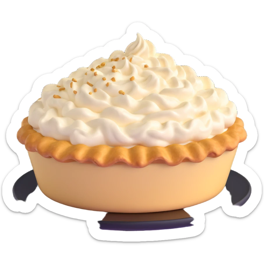 intact cream pie with golden brown crust and cream topping, playful, no background, same angle as before the splat sticker