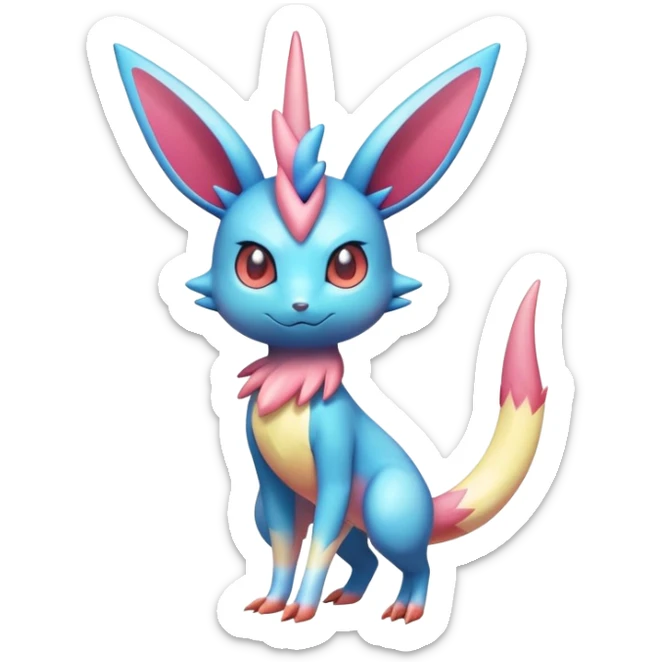 Colorful Shiny Exotic Victini-Salandit-Aurorus-Sylveon-Fakémon-hybrid-creature (full body)  sticker