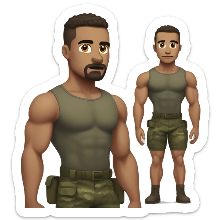 White skin, dark brown hair, hairy body, Bodybuilder, high and tight military haircut, wearing briefs sticker