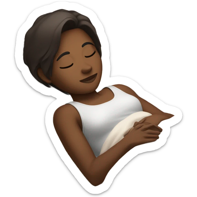 Dark brown skin with dark straight shoulder length brown hair and brown eyes sleeping on a big bed sticker