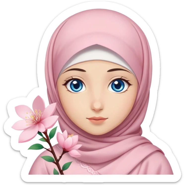 Turkish beautiful finish Konya girl blue eyes with hijab islamic dress and had on her hand sakura sticker