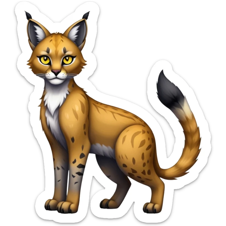 Vibrant dark edgy gothic Falvie-Fionbri-Bobcat-Caracal-creature-sparkle-feline-fursona, full body sticker