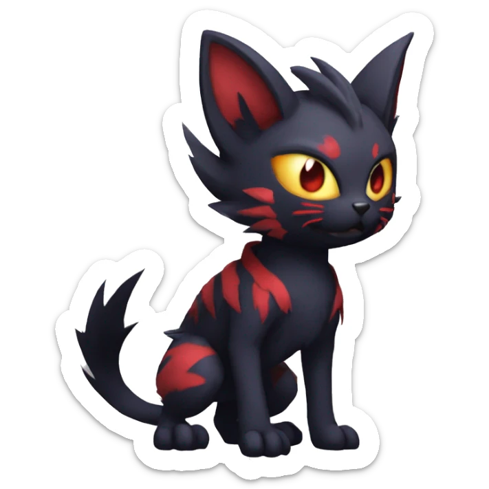 Black Anthro Cool Punk Noibat-Litten-Fakemon-fursona with fangs and red markings Full Body sticker