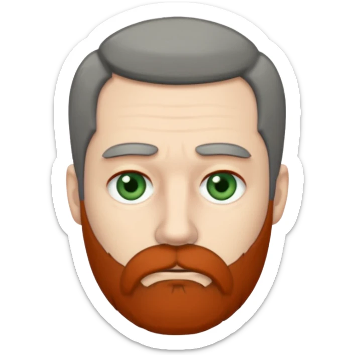 Greenish grey eyed adult man with sad eyes, poor short dark grey hair and a very long beard hanging. Pale skin. He's serious and looks tired. Make sure his hair and beard are both dark grey. sticker