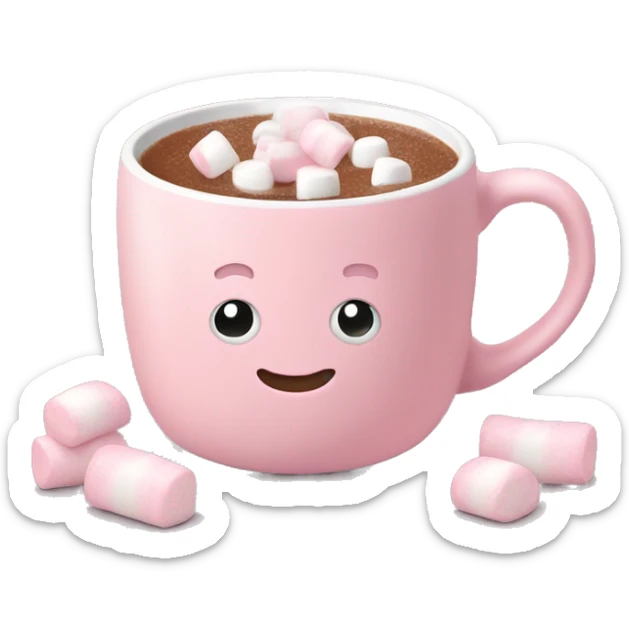 Light Pink mug of hot chocolate with marshmallows  sticker